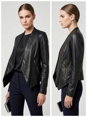 MY TRIBE Genuine Leather Waterfall Jacket, Draped Open Moto Zip Pockets sz. XS